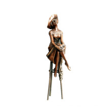 Female Home Decor Bronze Sculpture Hat Lady Small Brass Statue TPE-472